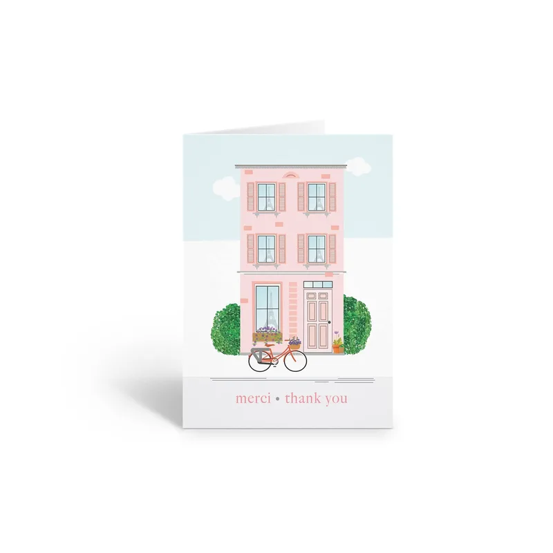 Paris Building Bicycle Thank You Card for French Style Gratitude