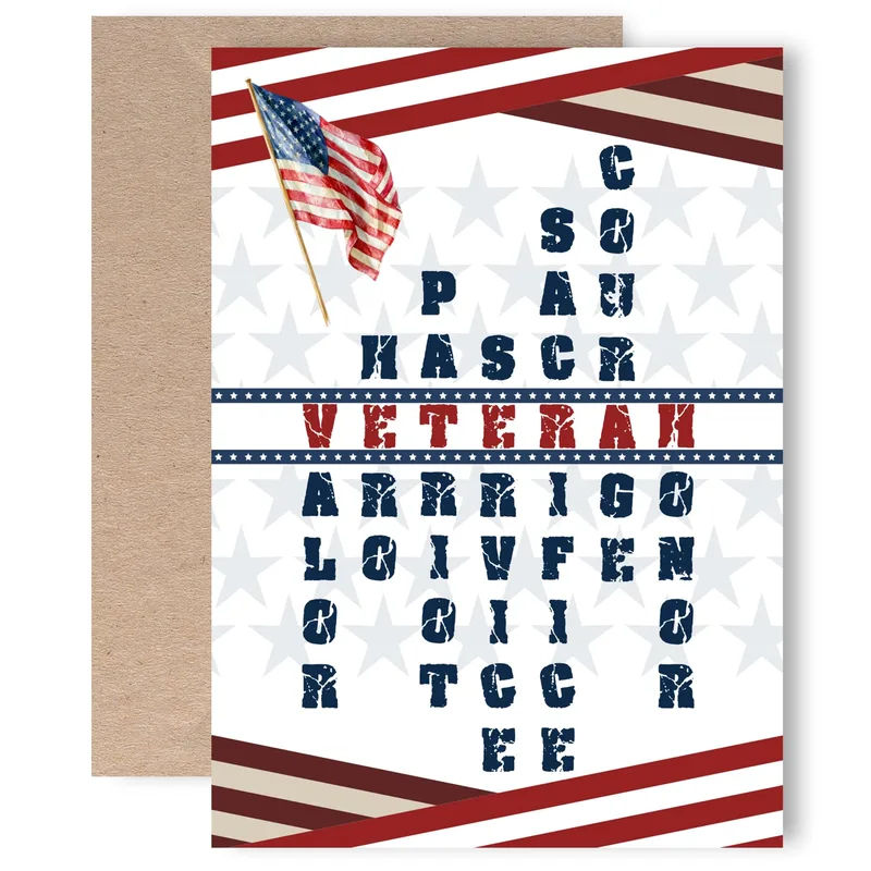 Flag Stars Letter Grid Card for Veterans Day Thank You