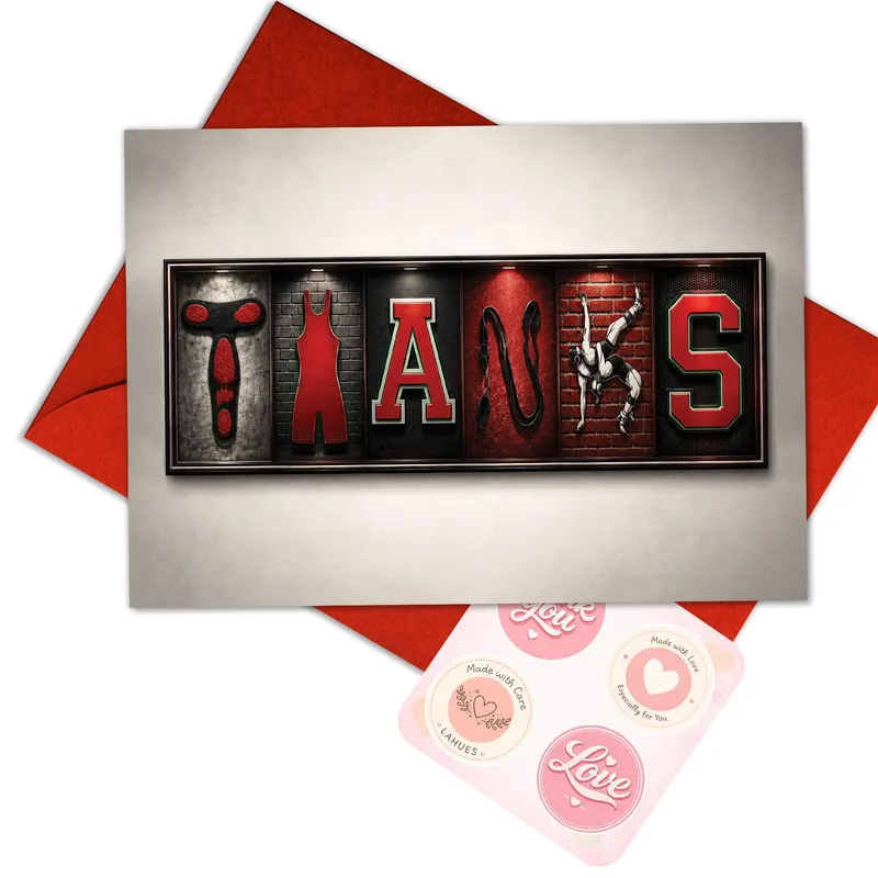 Letters Red Border Thank You Card for Wrestling Team Appreciation