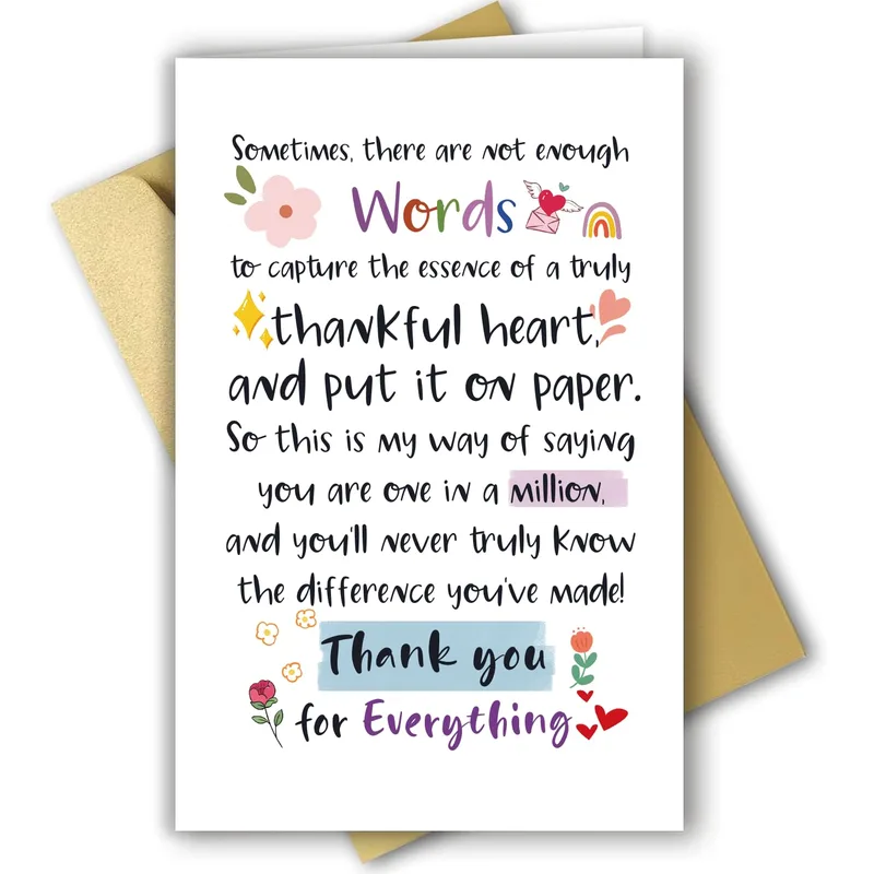 Thankful Heart Card: Thank You Words on Pastel Florals