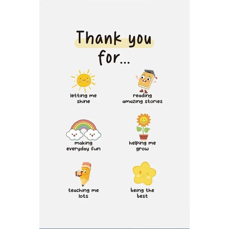 Thank You Teacher Card with Cheerful School Icons