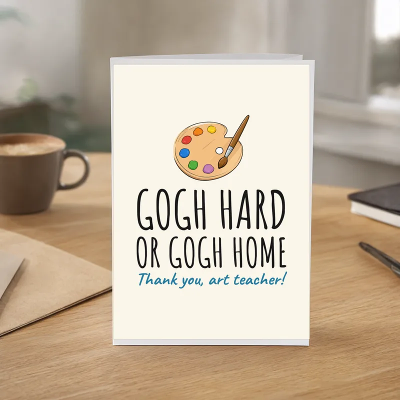 Teacher Thank You Card: Gogh Hard or Gogh Home – in everyday use