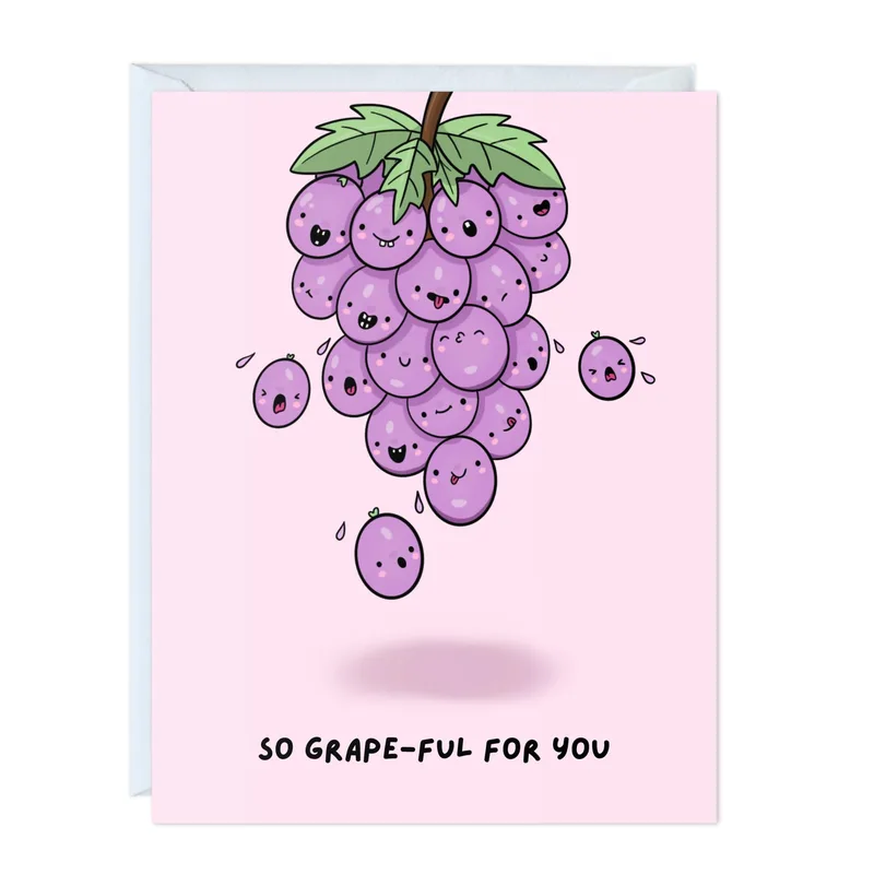 Grape Pun Card: So Grape-ful for You Thank You Card
