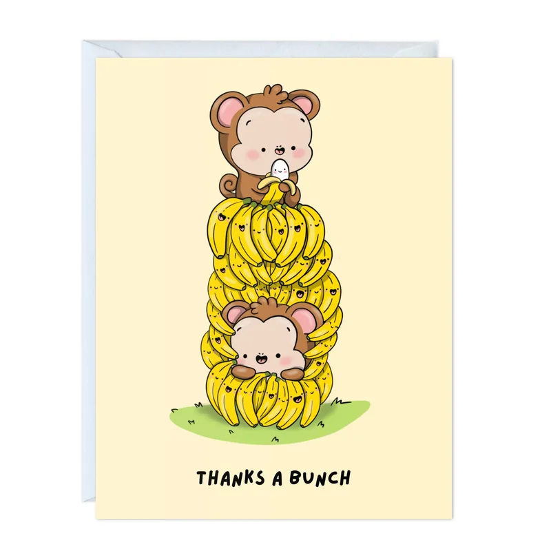Thanks a Bunch Card: Monkeys Stacked on Bananas