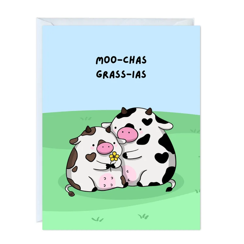 Cow Thank You Card: Moo-chas Grass-ias Hug Print