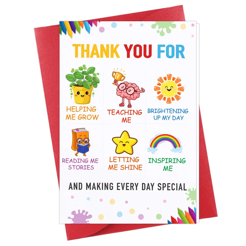 Colorful Cartoon Teacher Icons Card for Thank You Notes