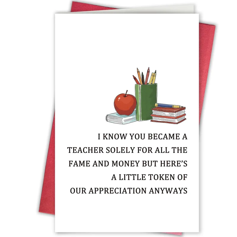 Sarcastic Teacher Appreciation Card with Apple and Books