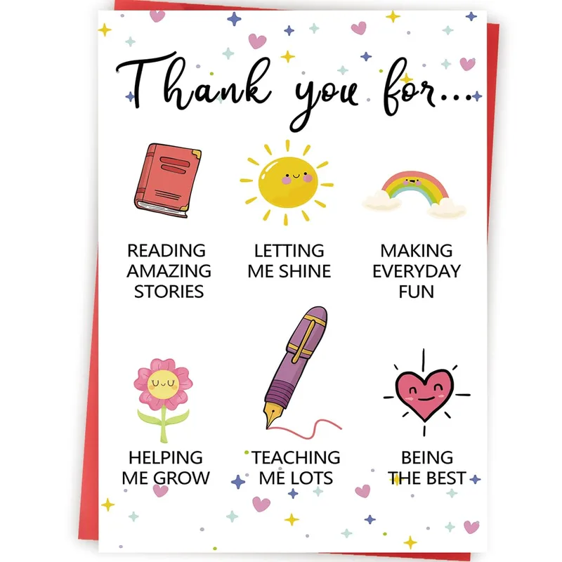 Best Teacher Card with Cheerful Icons and Thank-You Wishes