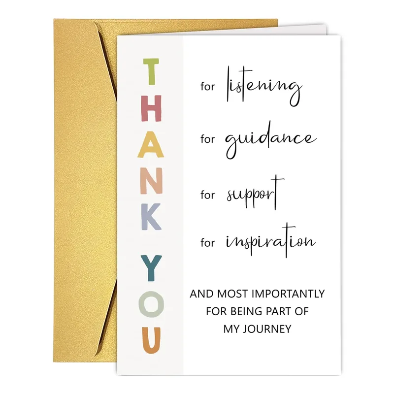 Thank You for Support Card: Colorful Typography Gold Envelope