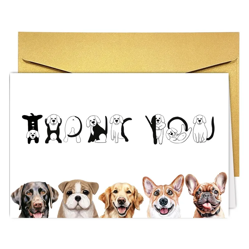 Thank You Letter Gift Card with Dogs Letter Art