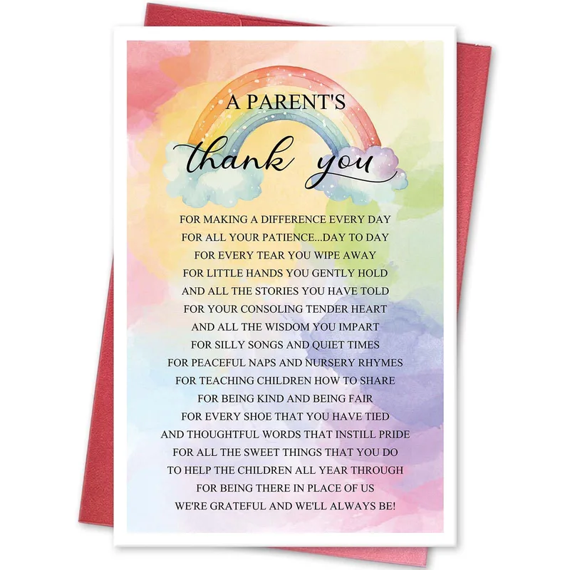 Daycare Teacher Card: A Rainbow Thank You for Every Day