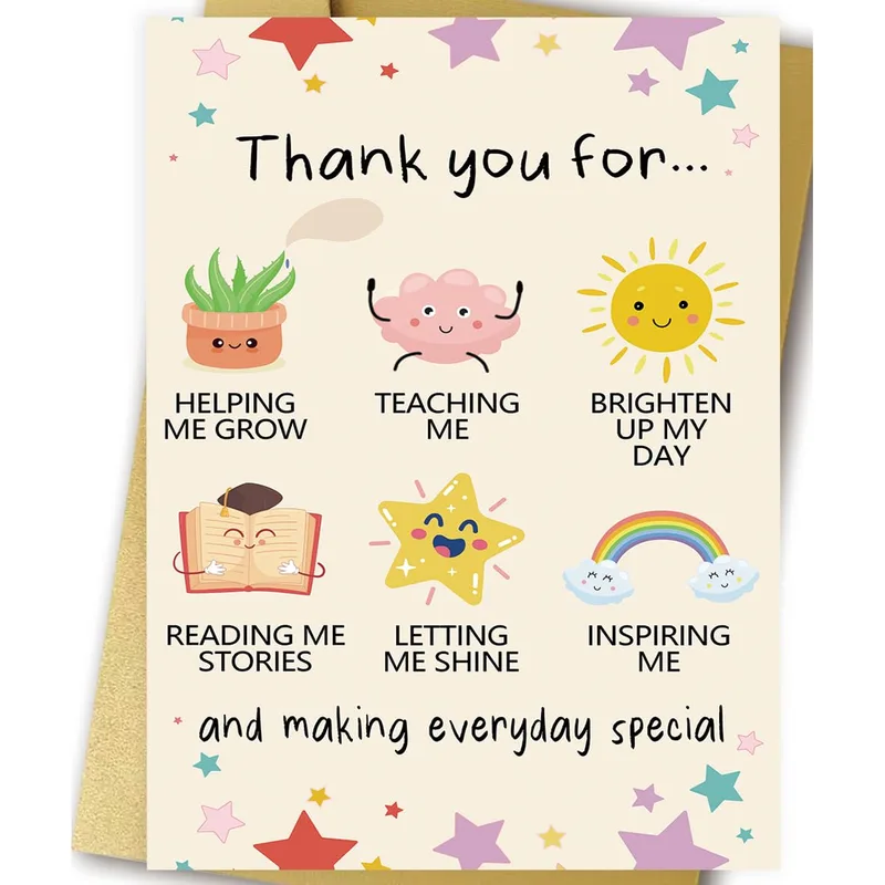 Cartoon Plant and Stars Card for Teachers and Mentors