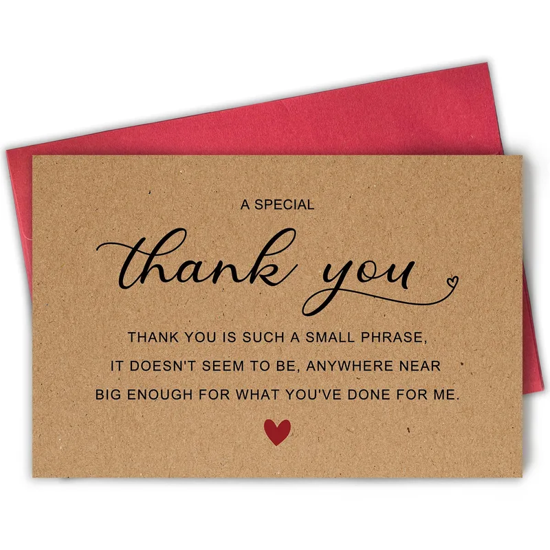 Special Thank You Card with a Kraft Paper Heart Script Design
