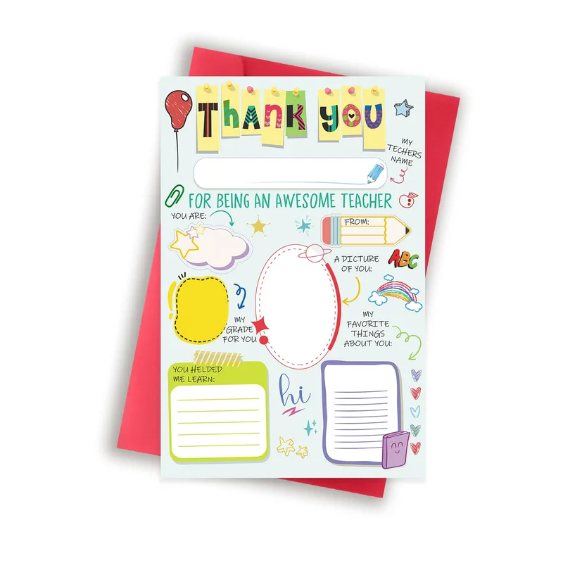Fill in Teacher Card: A Thank You With Room for Your Own Words