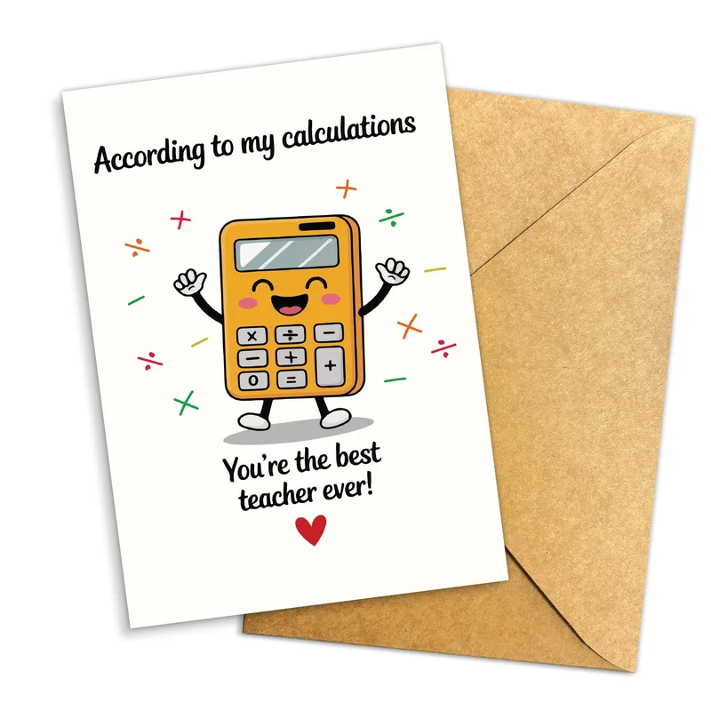 Math Teacher Thank You Card with a Cartoon Calculator