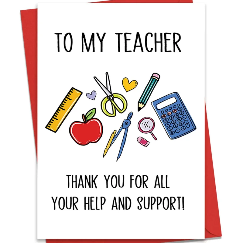 To My Teacher Thank Card with School Supplies Art
