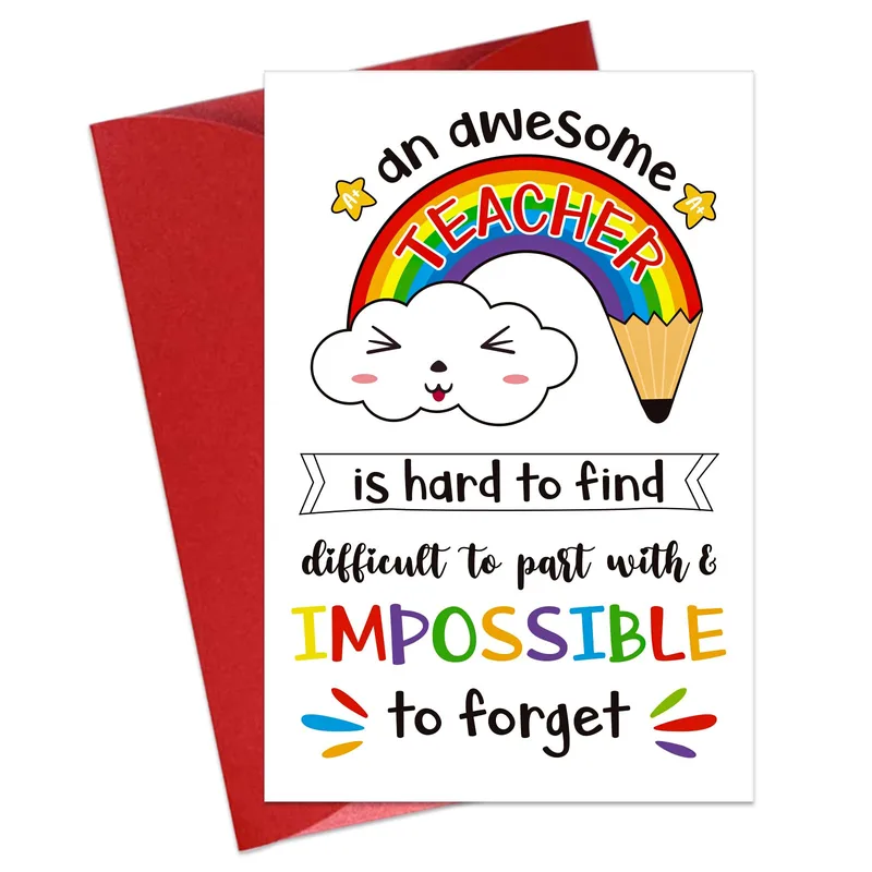 Best Teacher Ever Card: Rainbow Pencil Cloud Design