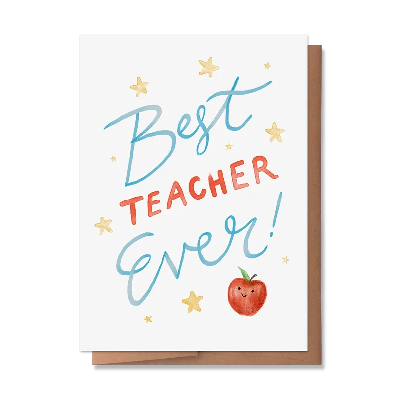 Watercolor Apple Stars Card: Best Teacher Ever