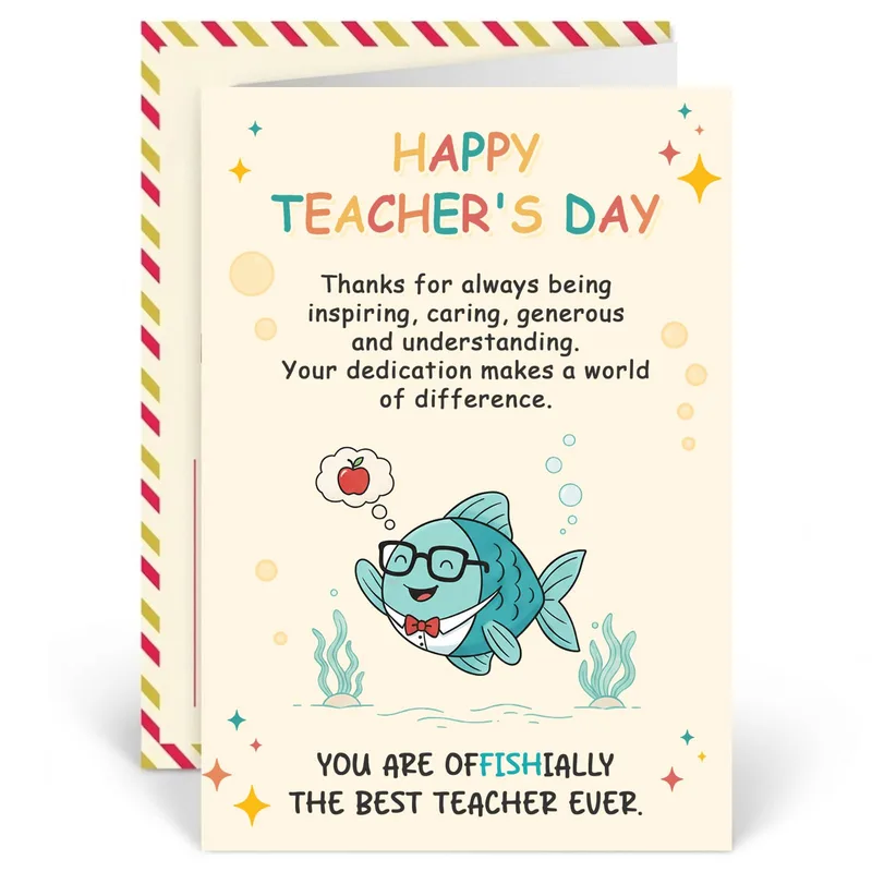 Funny Teacher Pun Card with a Cartoon Fish Teacher