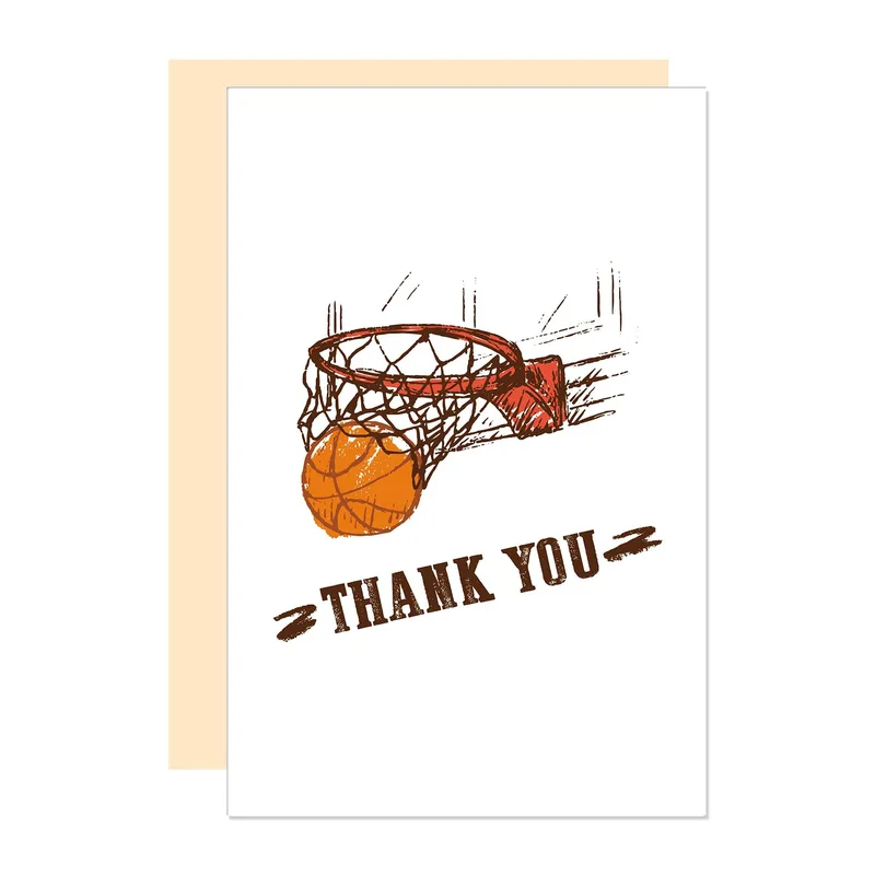 Basketball Thank You Card with a Sketched Hoop