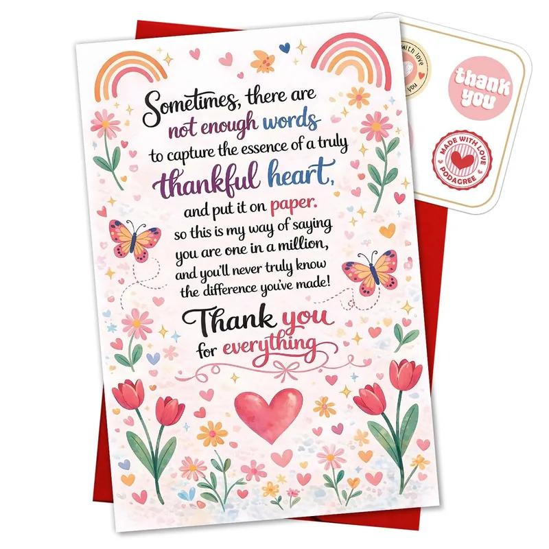 Pastel Watercolor Flowers Hearts Card for a Thankful Heart