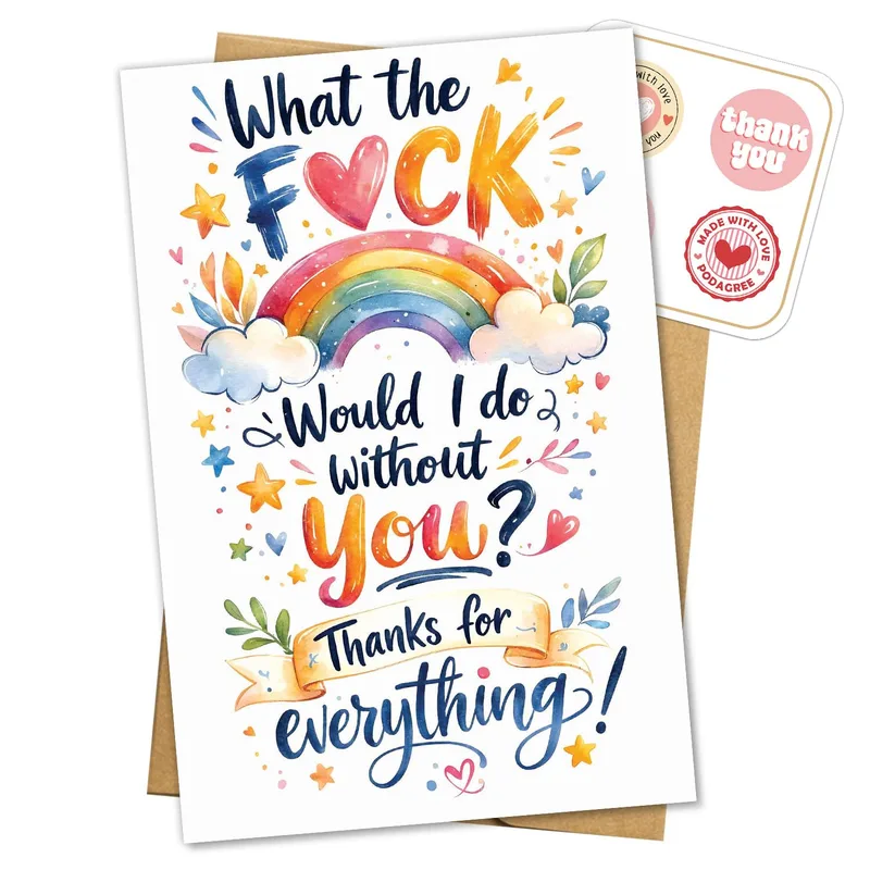 Funny Thanks for Everything Card with Rainbow Clouds