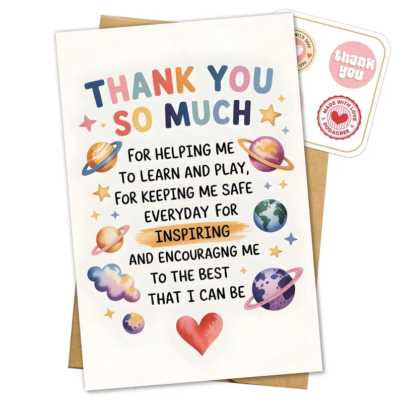 Colorful Space Planets Card: Thank You Note for Teachers