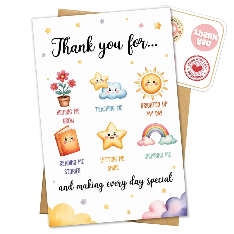 Cute Watercolor Icons Card for Teachers and Helpers