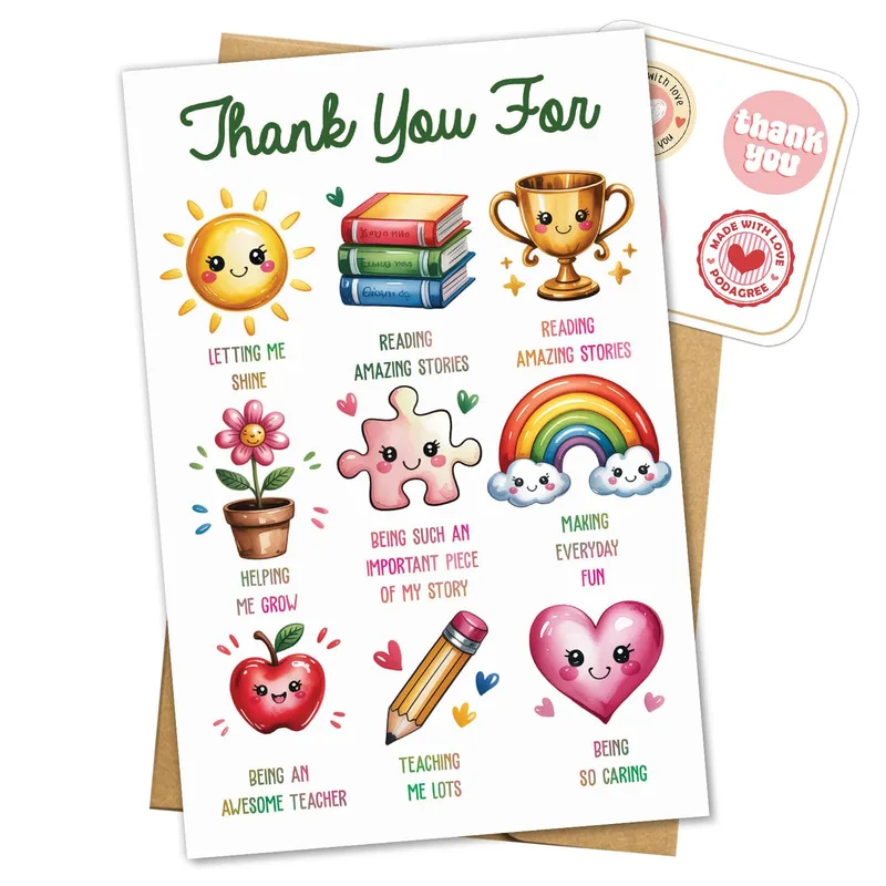 Watercolor Icons Pattern Card for a Teacher Thank You