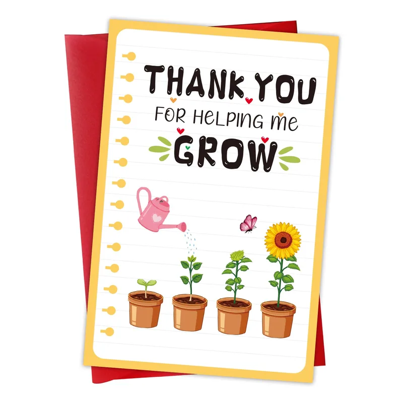 Yellow Border Sunflower Plants Card for Teachers and Helpers
