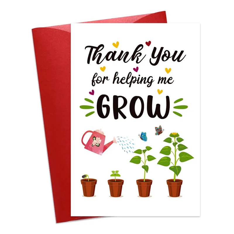Watering Can Plants Growing Card: Thank You for Helping Me Grow