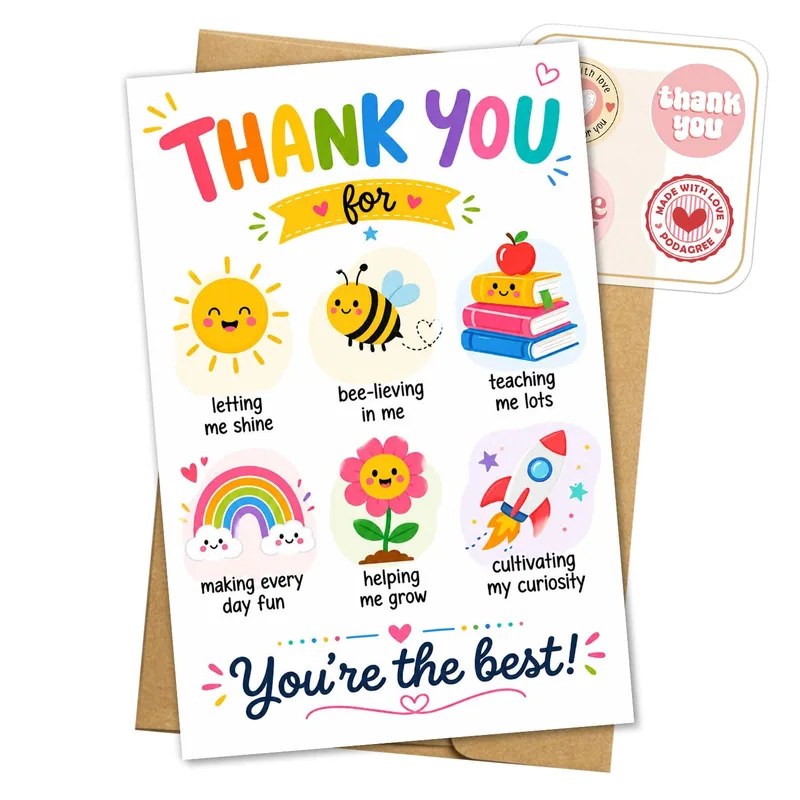 Colorful Cartoon Thank Card for Teachers and Helpers