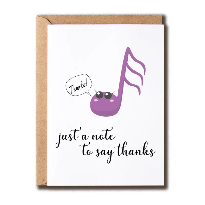 Music Thank You Card with a Purple Note Character