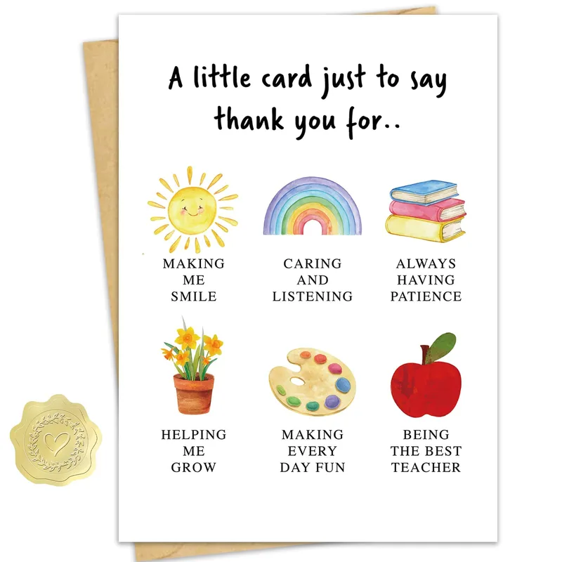 Watercolor Sun Rainbow Books Card for a Thank You Teacher