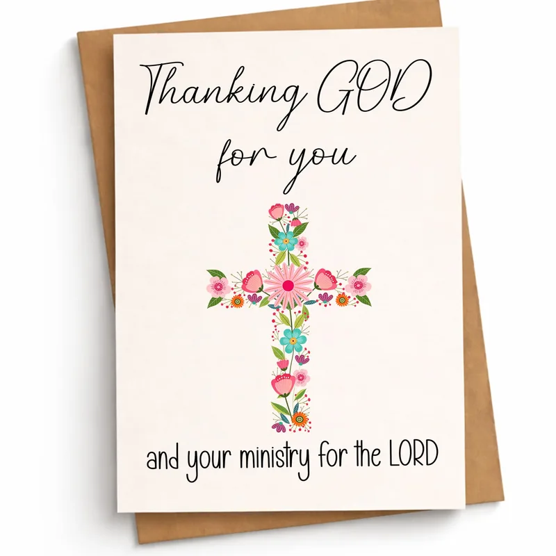 Church Ministry Thank You Card with a Pink Floral Cross