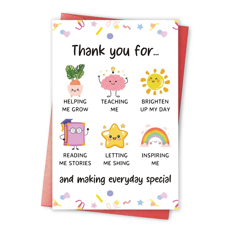 Cute Cartoon Characters Card for a Teacher Who Helps You Grow