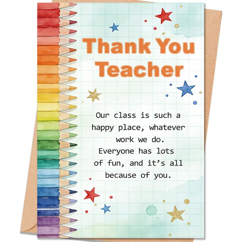 Classroom Thank You Card: A Rainbow Pencil Note for Teachers