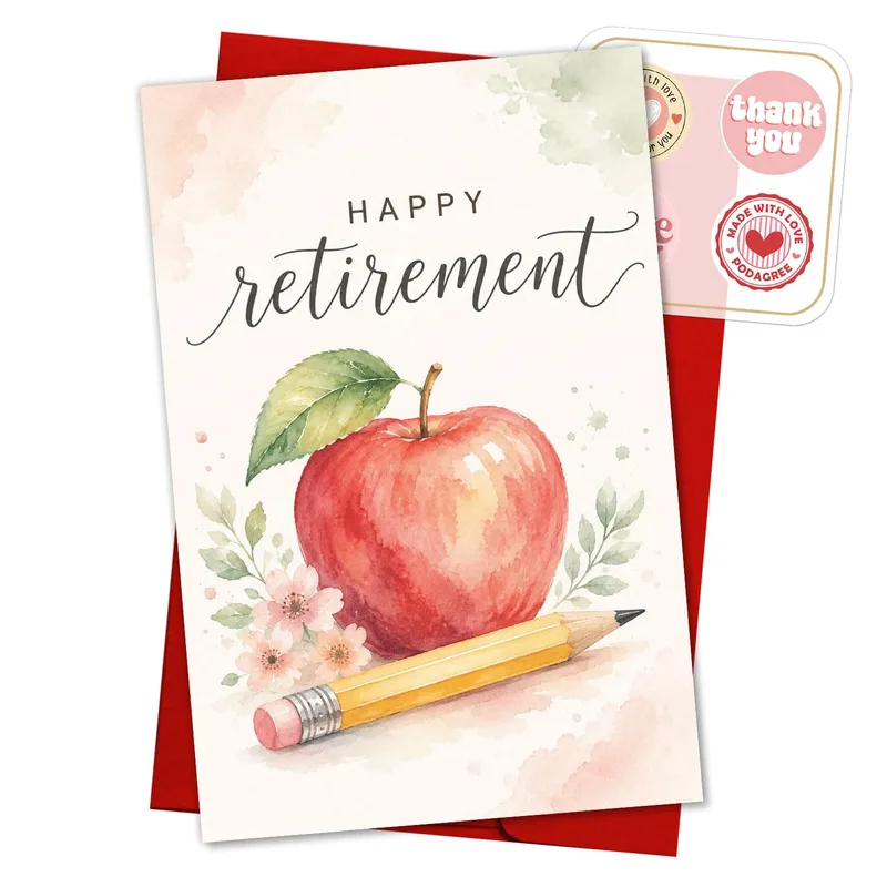 Watercolor Apple Pencil Card for a Retiring Teacher
