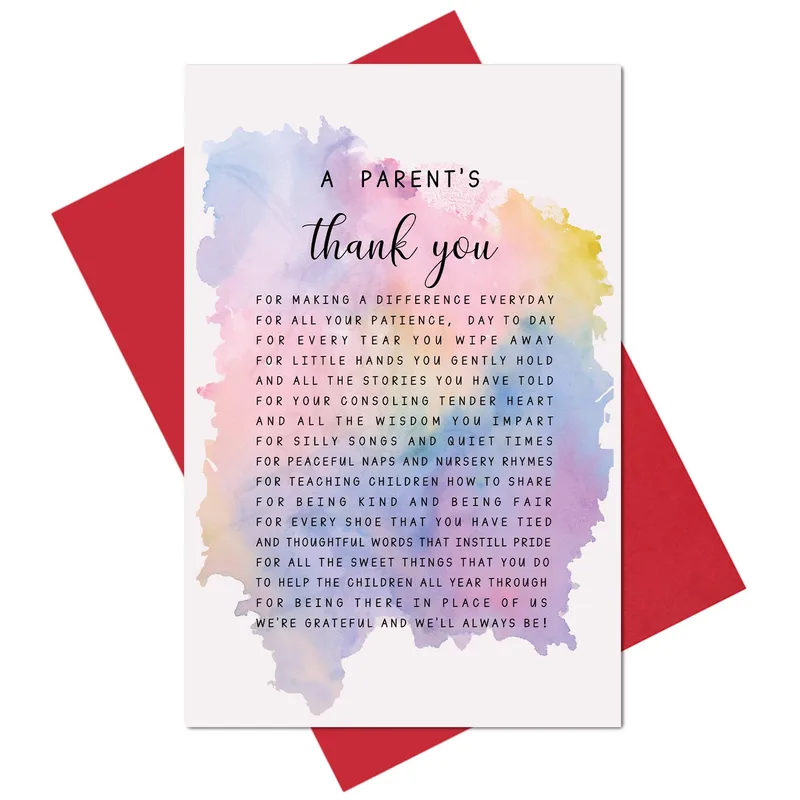 A Parent's Thank Card with a Heartfelt Message of Gratitude