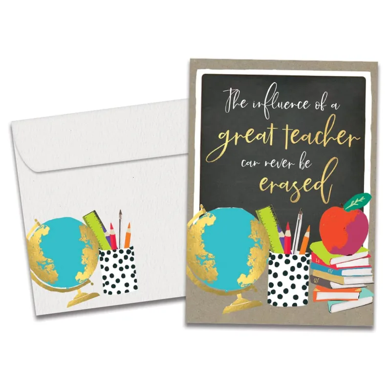 Great Teacher Thank You Card: Chalkboard Globe Design