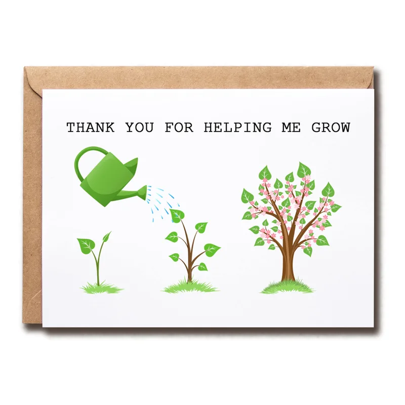 Green Plant Growth Illustration Card for Teachers and Helpers