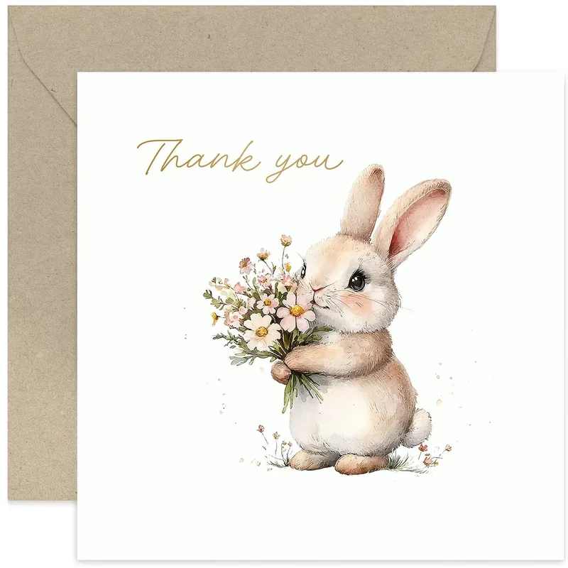 Bunny with Flowers Thank You Card for Gratitude