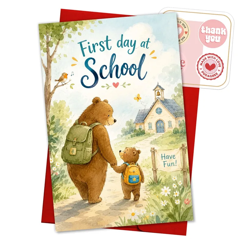 Back to School Bear Card: Bear Cubs Walking to Class