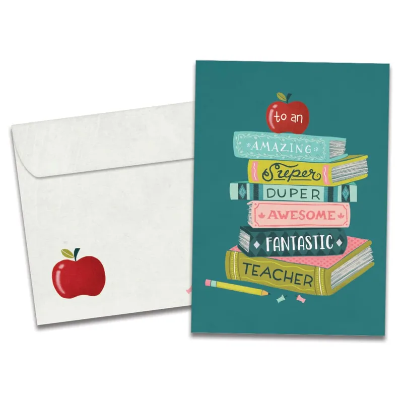 Fantastic Teacher Card with a Stacked Books Design