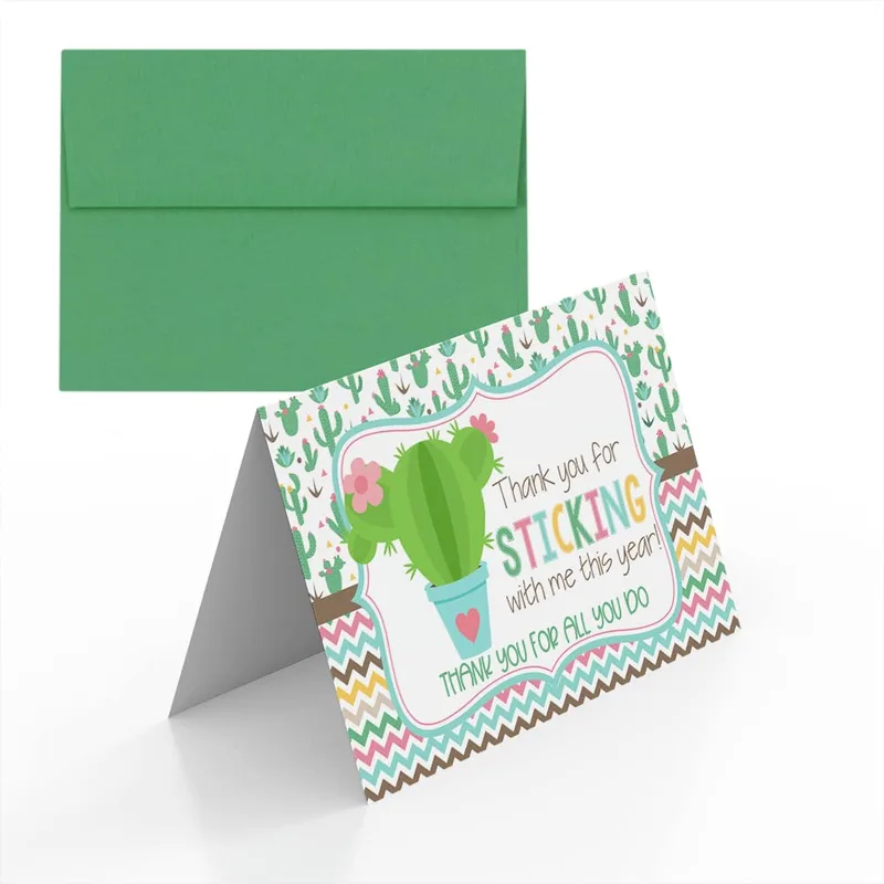 Thank You For Sticking Card: Cactus Pot Teacher Thanks