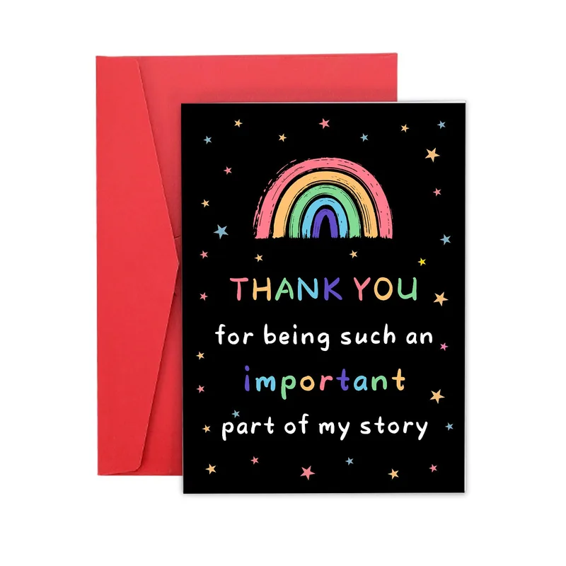 Rainbow Black Starry Design Card: Thank You Card for Teachers
