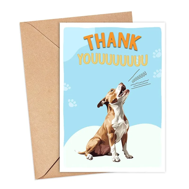 Thank Youuuuuuuu Card with a Howling Brown Dog