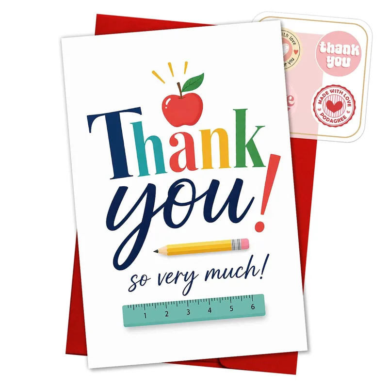 Thank You so very Card: Colorful Pencil and Ruler Teacher Thanks