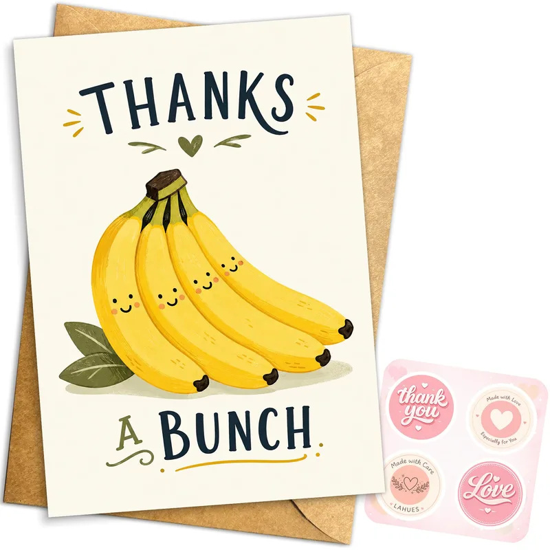 Cute Fruit Thank You Card with Smiling Bananas