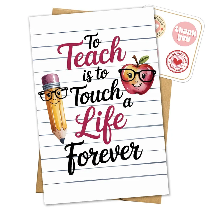 Touch a Life Teacher Card: Pencil and Apple Lined Paper Design